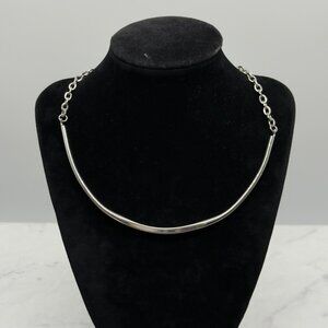 Vintage Silver Tone Celebrity NY Choker Necklace Collar Adjustable Chain U Bar